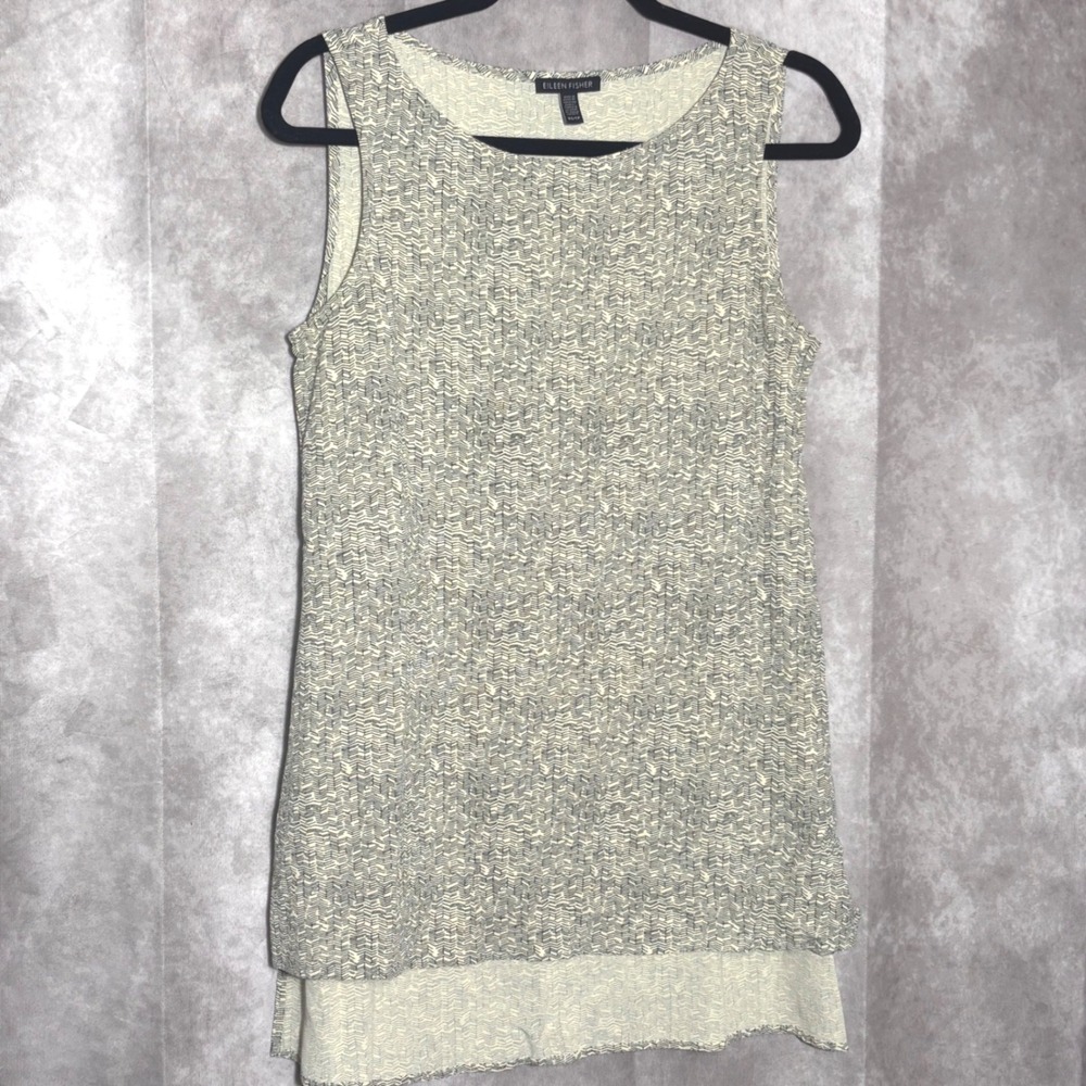 Eileen Fisher Sleeveless Tunic Top Womens Size XS Cream Black Minimalist